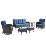 Patio Conversation Set 6-Piece with Sofa, Swivel Glider Chairs, Side Table, and Ottoman, NDS Series - Belord