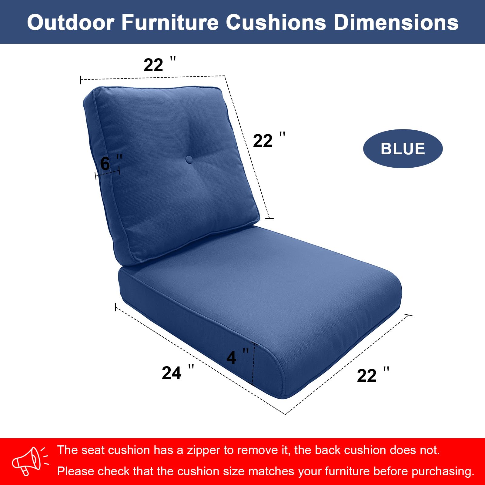 12-Piece Blue Patio Cushion Set Seat Back Cushions with