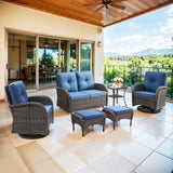 Patio Conversation Set 6-Piece with Glider Loveseat, Swivel Glider Chairs, Side Table, and Ottoman, NDS Series - Belord
