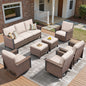 WNG Series: 7-Piece All-Weather Patio Set — 3-Seater Wicker Sofa with 7 Seating Pieces (4 Chairs & 2 Ottomans), WNG Series