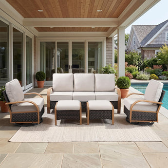 5-Piece Patio Conversation Set with 6" Cushions & Ottomans, HW Series