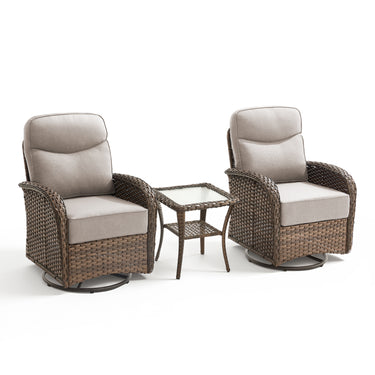 Luxury 3-Piece Swivel Rocker Patio Set – 2 High-Back Chairs with Side Table, 6" Thick Cushions for Backyard Summer Nights, ND Series - Belord