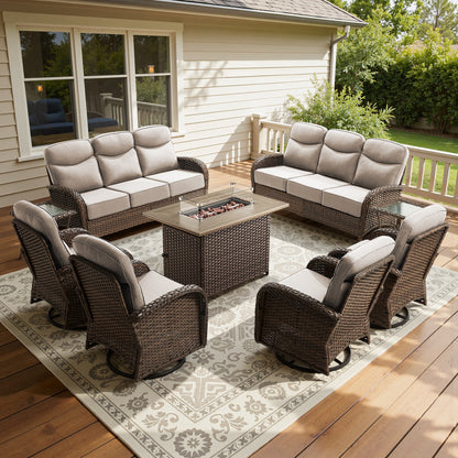 Premium 9-Piece Wicker Patio Set with Fire Pit Table – Resort-Style Comfort for Patio & Deck, ND Series - Belord