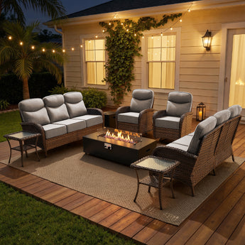 Elegant 7-Piece Patio Furniture Collection with Split Fire Pit Table – Designed for Outdoor Entertaining, ND Series - Belord