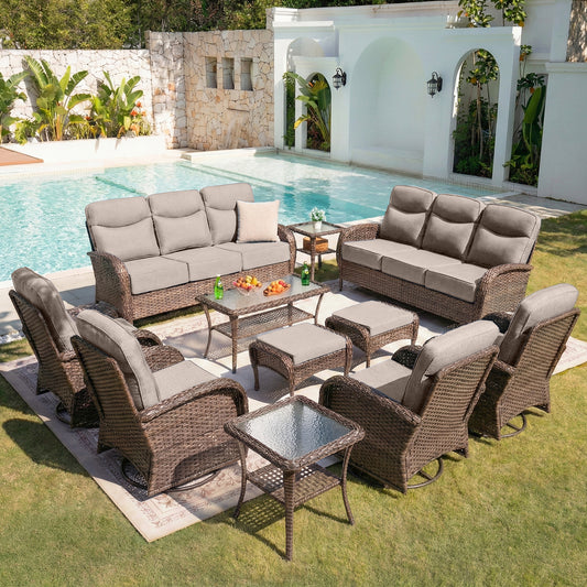 Ultimate 11-Piece Luxury Patio Furniture Set – Dual Sofas, Swivel Rockers & Coffee Table for Resort-Style Living, ND Series - Belord