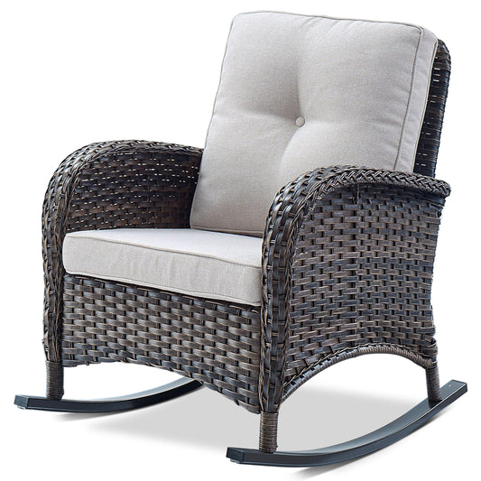 Patio Single PE Wicker Rocking Chair with Thick Cushions, NDS Series