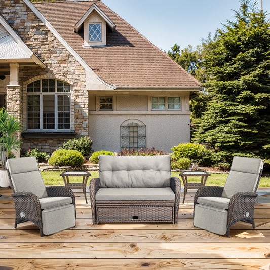 Premium 6-Piece Patio Furniture Set - All-Weather PE Wicker Conversation Set with Loveseat Daybed, 2 Recliner Lounge Chairs & 2 Side Table for Poolside, NDS Series
