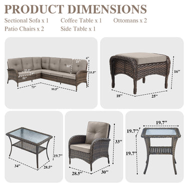 Large Sectional Set 12-Piece with Patio Chairs, Coffee Table, Side Table, and Ottoman, NDS Series - Belord