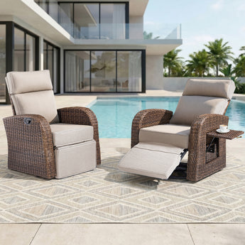 2-Piece Patio Swivel Recliner with Extendable Ottoman & 5" Cushions, AM Series