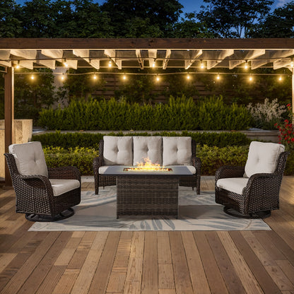 Height-Adjustable Fire Pit Table Set with Swivel Glider Chairs and Sofa, NTC Series