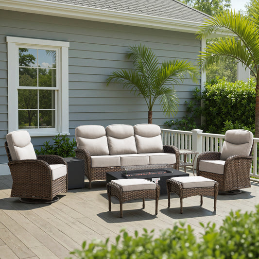 Upgraded 7-Piece Patio Furniture Set with Split Fire Pit Table – Premium Comfort for Backyard Parties, ND Series - Belord