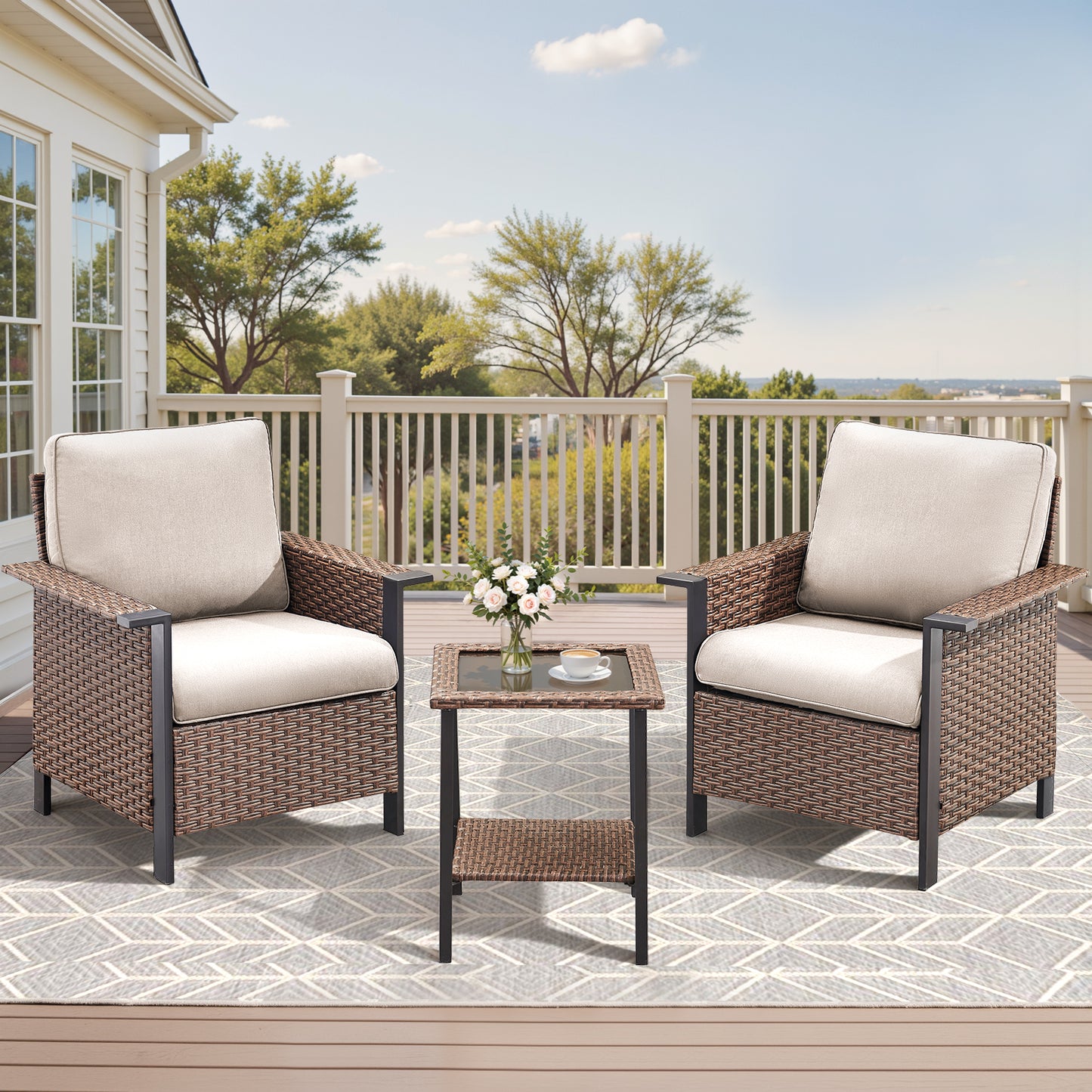 3-Piece Set: Patio Wicker Chairs with Side Table, WNG Series