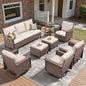 8-Piece Wicker Patio Set: All-Weather 3-Seater Sofa with 4 Swivel Rocker Chairs & 2 Ottomans & Rattan Side Table, WNG Series