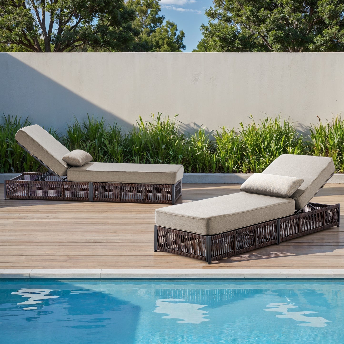 Set of 2 Luxury Chaise Lounges | 5-Inch Cushions & Reclining Back for Poolside, NTC Series
