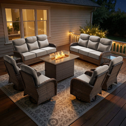 Premium 9-Piece Wicker Patio Set with Fire Pit Table – Resort-Style Comfort for Patio & Deck, ND Series - Belord