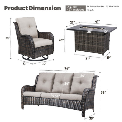 Height-Adjustable Fire Pit Table Set with Swivel Glider Chairs and Sofa, NTC Series