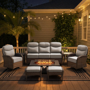 Upgraded 7-Piece Patio Furniture Set with Split Fire Pit Table – Premium Comfort for Backyard Parties, ND Series - Belord