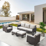 Patio Conversation Set 5-Piece with Sofa, Swivel Glider Chairs, and Ottoman, GRS Series - Belord