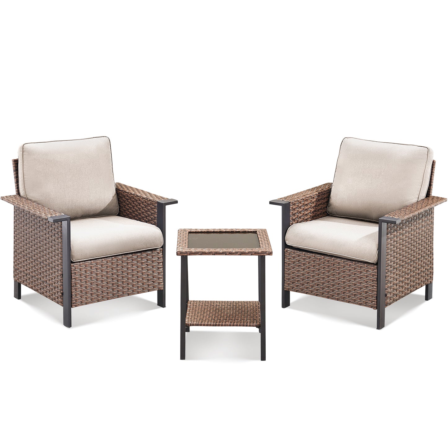 3-Piece Set: Patio Wicker Chairs with Side Table, WNG Series