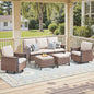 Outdoor Furniture Set for Patio & Poolside — 1 PE Wicker Sofa, 2 Swivel Glider Chairs & 2 Ottomans with Cushions, WNG Series