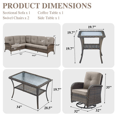 Large Sectional Set 10-Piece with Swivel Glider Chairs, Coffee Table, and Side Table, NDS Series - Belord