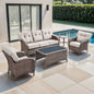 Luxury 5-Piece Patio Conversation Set: 3-Seater Sofa + 2 Patio Chairs + Side Table + Coffee Table – Heavy Duty All-Weather PE Wicker, with 5" Thick Cushions & T-Back Design, T Series