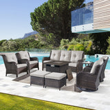 Patio Conversation Set 9-Piece with Fire Pit Table, Swivel Glider Chairs, Patio Chairs, Sofa, Side Table and Ottoman, NTC Series - Belord