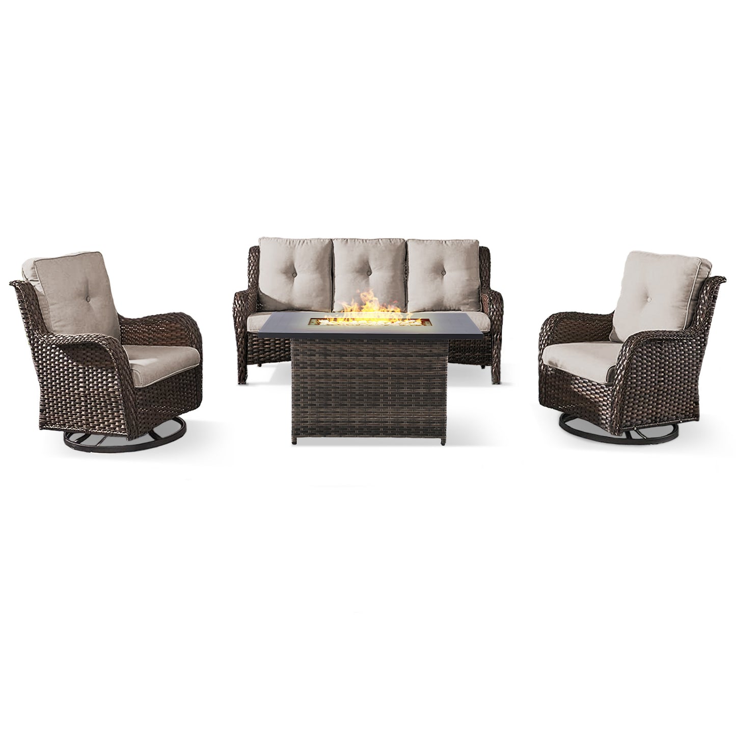 Height-Adjustable Fire Pit Table Set with Swivel Glider Chairs and Sofa, NTC Series