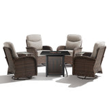 Luxury 7-Piece Outdoor Swivel Chair Set with Square Metal Fire Pit Table – Heavy-Duty Comfort for Deck Living, ND Series - Belord