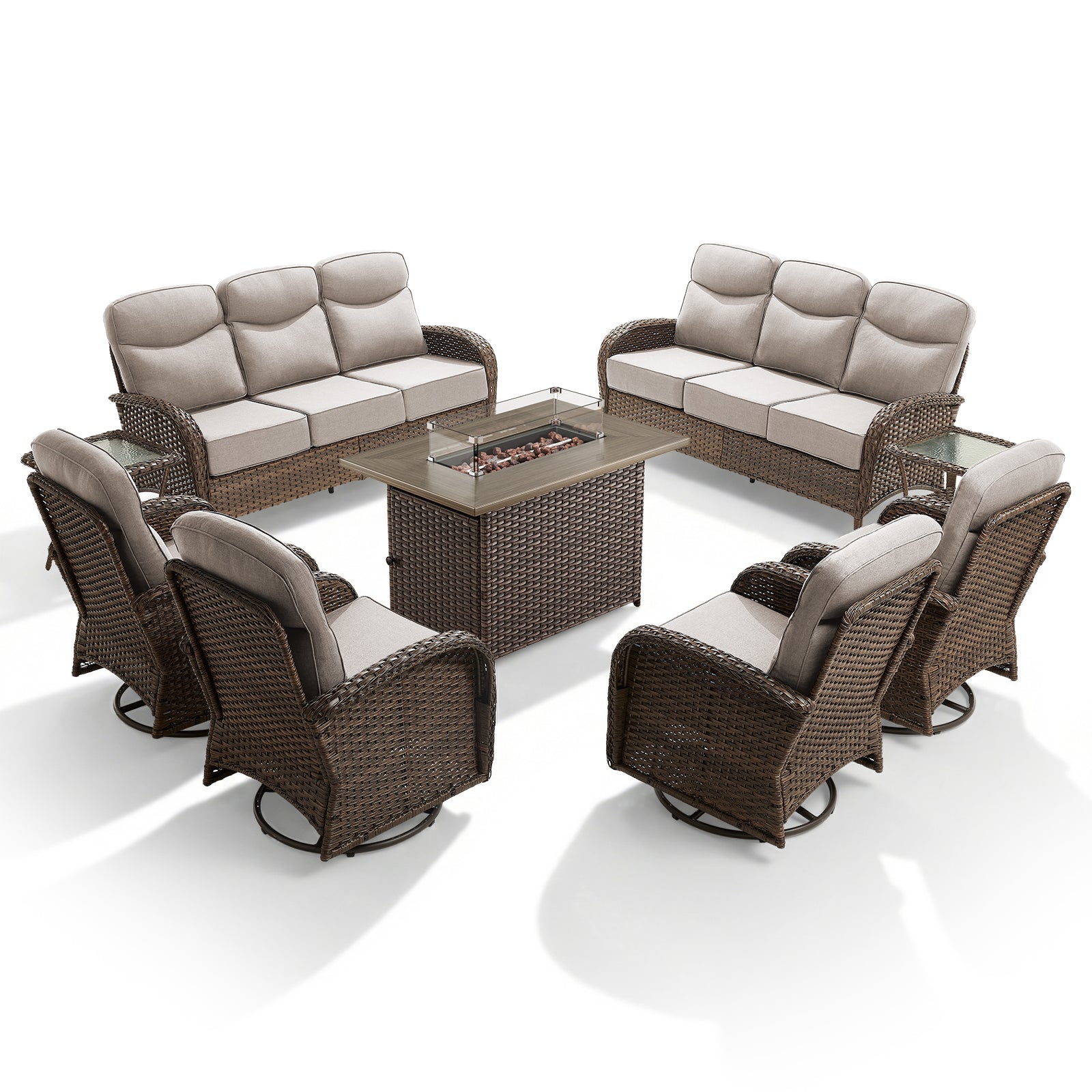 Premium 9-Piece Wicker Patio Set with Fire Pit Table – Resort-Style Comfort for Patio & Deck, ND Series - Belord