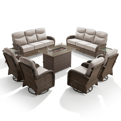 Premium 9-Piece Wicker Patio Set with Fire Pit Table – Resort-Style Comfort for Patio & Deck, ND Series - Belord