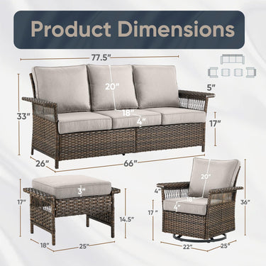 Sofa Set with Swivel Glider Chairs and Ottoman, SS Series - Belord