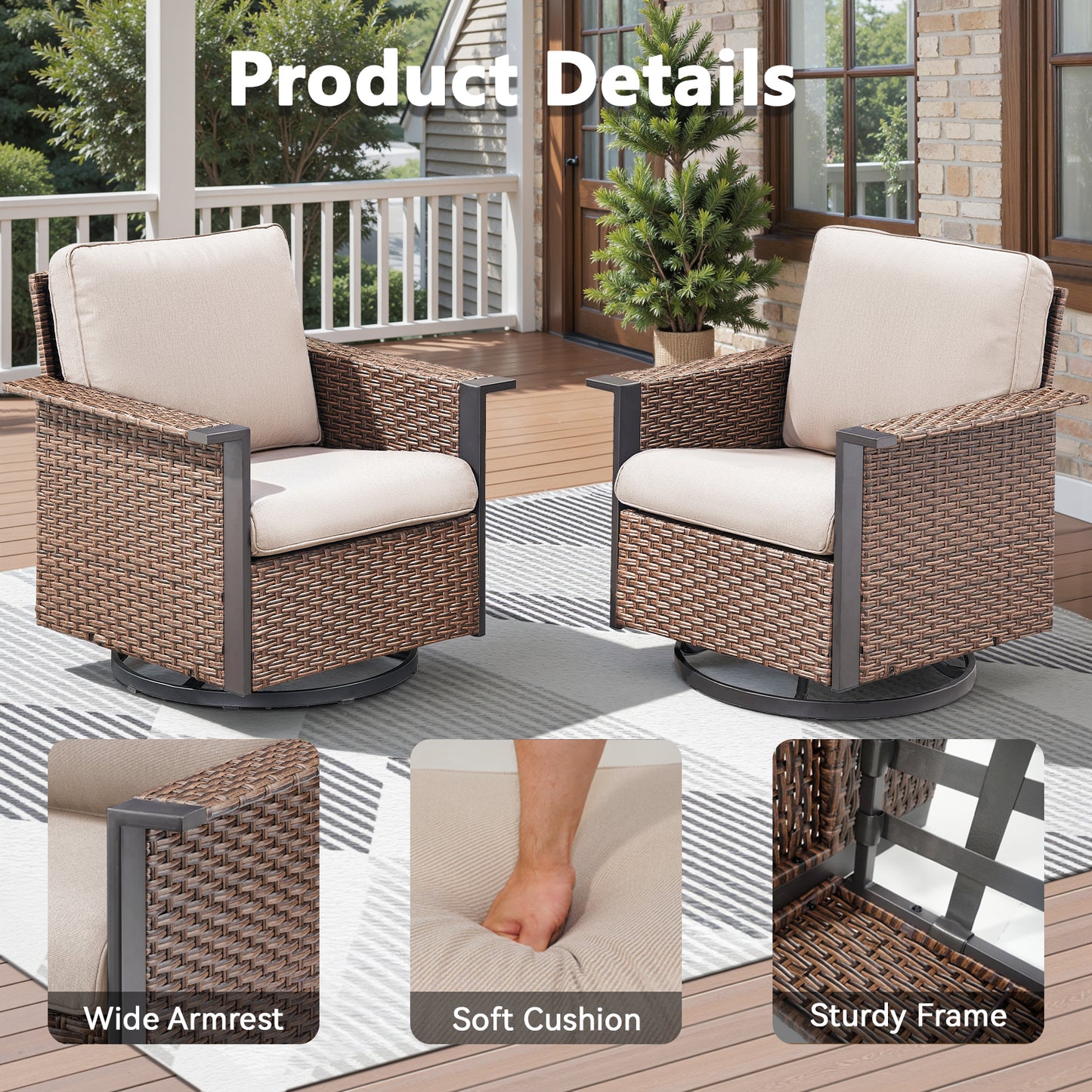 WNG Series: 7-Piece All-Weather Patio Set — 3-Seater Wicker Sofa with 7 Seating Pieces (4 Chairs & 2 Ottomans), WNG Series