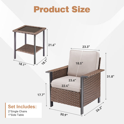 3-Piece Set: Patio Wicker Chairs with Side Table, WNG Series