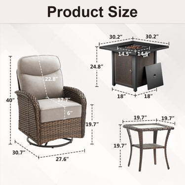 Luxury 7-Piece Outdoor Swivel Chair Set with Square Metal Fire Pit Table – Heavy-Duty Comfort for Deck Living, ND Series - Belord