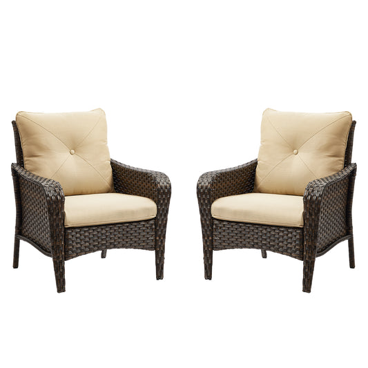 Save 50% - 2-Piece Wicker Patio Chair Set – Deep Seating Rattan Armchairs with Cushions for Porch, Lawn