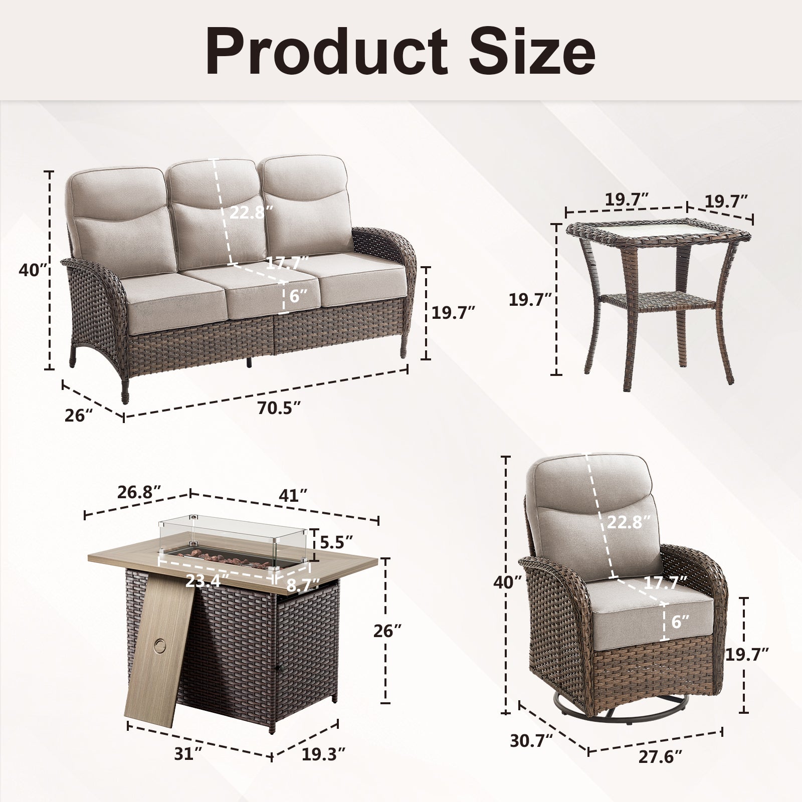 Premium 9-Piece Wicker Patio Set with Fire Pit Table – Resort-Style Comfort for Patio & Deck, ND Series - Belord