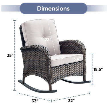 Patio Single PE Wicker Rocking Chair with Thick Cushions, NDS Series - Belord