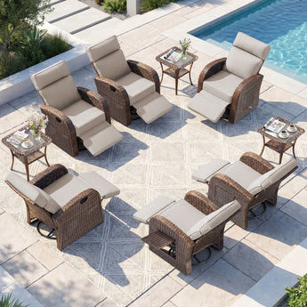 9-Piece Patio Recliner Set with Side Tables & 5" Cushions, AM Series