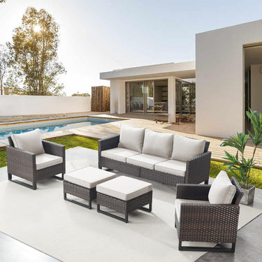 Patio Conversation Set 5-Piece with Sofa, Patio Chairs, and Ottoman, GRS Series - Belord