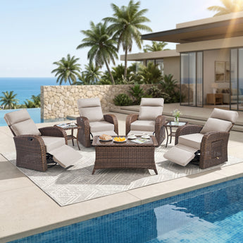 7-Piece Patio Recliner Set with Coffee & Side Tables, AM Series