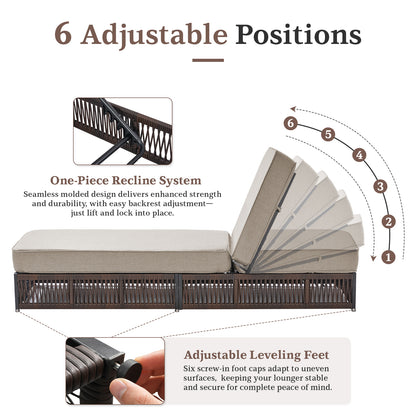 1-Piece Luxury Rattan Chaise Lounge | 6-Position Recline & 5-Inch Cushions, NTC Series