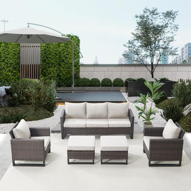 Patio Conversation Set 5-Piece with Sofa, Patio Chairs, and Ottoman, GRS Series - Belord