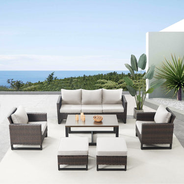 Patio Conversation Set 6-Piece with Sofa, Patio Chairs, Coffee Table, and Ottoman, GRS Series - Belord
