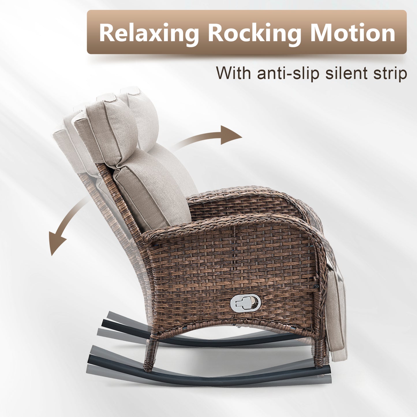 Premium 4-Piece Wicker Rocking Recliner Chair Set with Adjustable Backrest & Footrest, Cushioned PE Rattan Patio Lounge Chairs, NDS Series