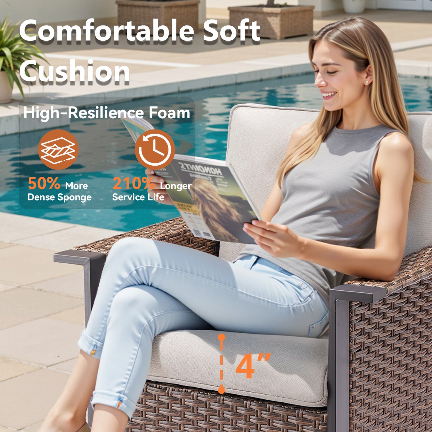 WNG Series: 7-Piece All-Weather Patio Set — 3-Seater Wicker Sofa with 7 Seating Pieces (4 Chairs & 2 Ottomans), WNG Series
