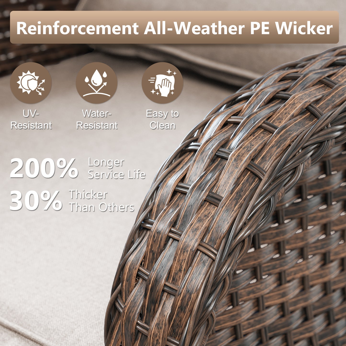 Premium 4-Piece Wicker Rocking Recliner Chair Set with Adjustable Backrest & Footrest, Cushioned PE Rattan Patio Lounge Chairs, NDS Series