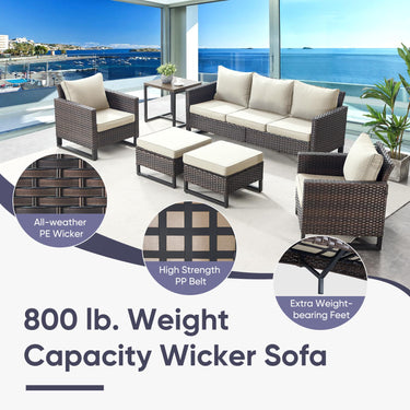 Patio Conversation Set 5-Piece with Sofa, Swivel Glider Chairs, and Ottoman, GRS Series - Belord