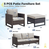 Patio Conversation Set 5-Piece with Sofa, Patio Chairs, and Ottoman, GRS Series - Belord