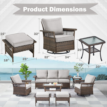 Swivel Glider Chairs Set with Ottoman and Side Table, SS Series - Belord